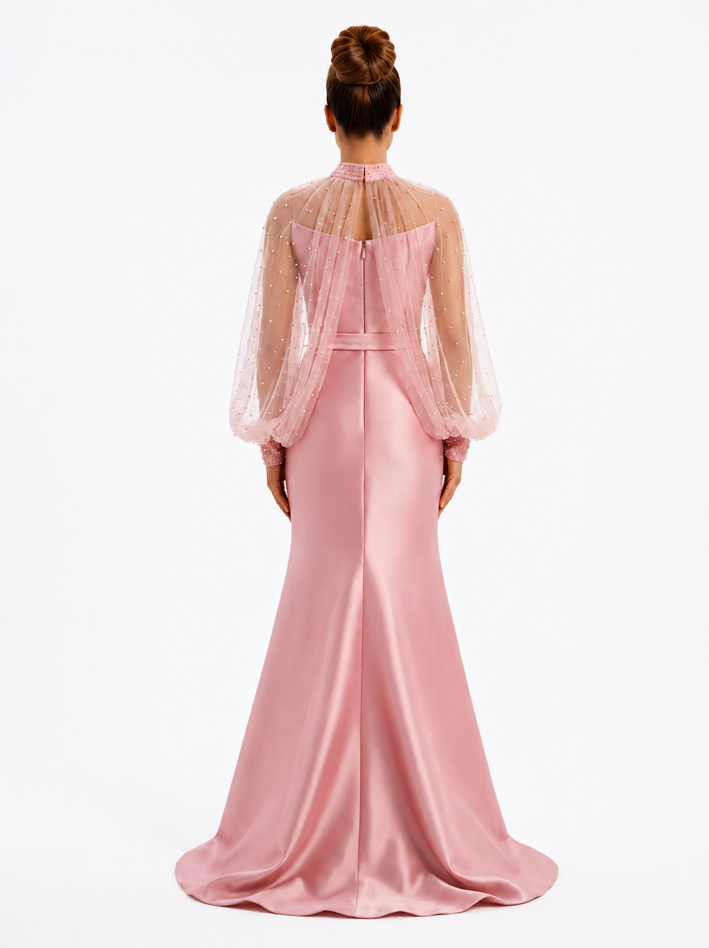 Blush Pink Pearl Cape Satin Gow