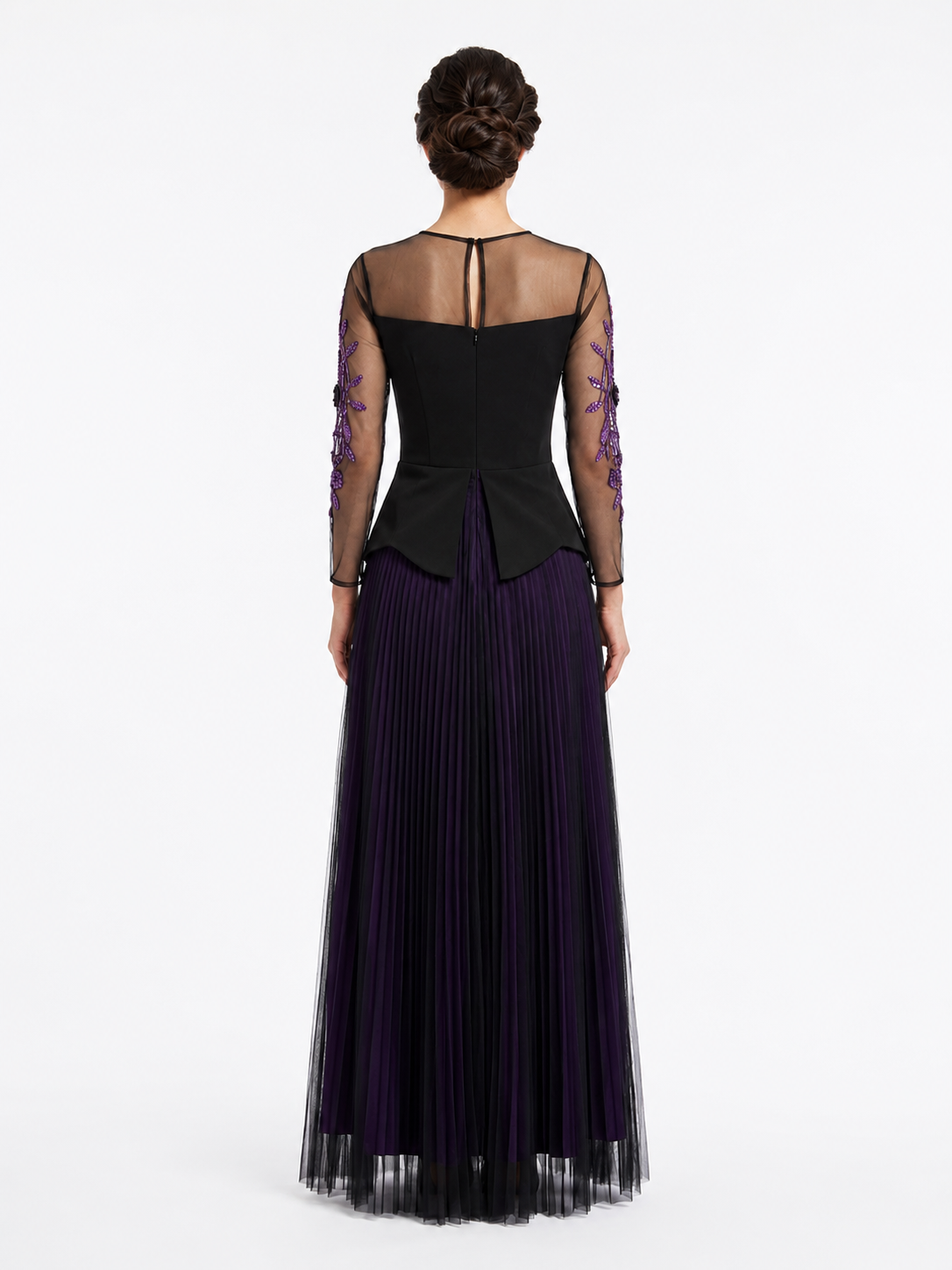 Black & Purple Embroidered Evening Gown