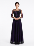 Black & Purple Embroidered Evening Gown