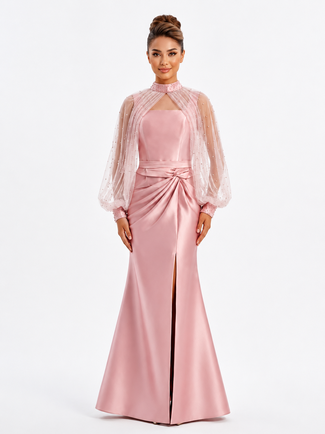 Blush Pink Pearl Cape Satin Gow