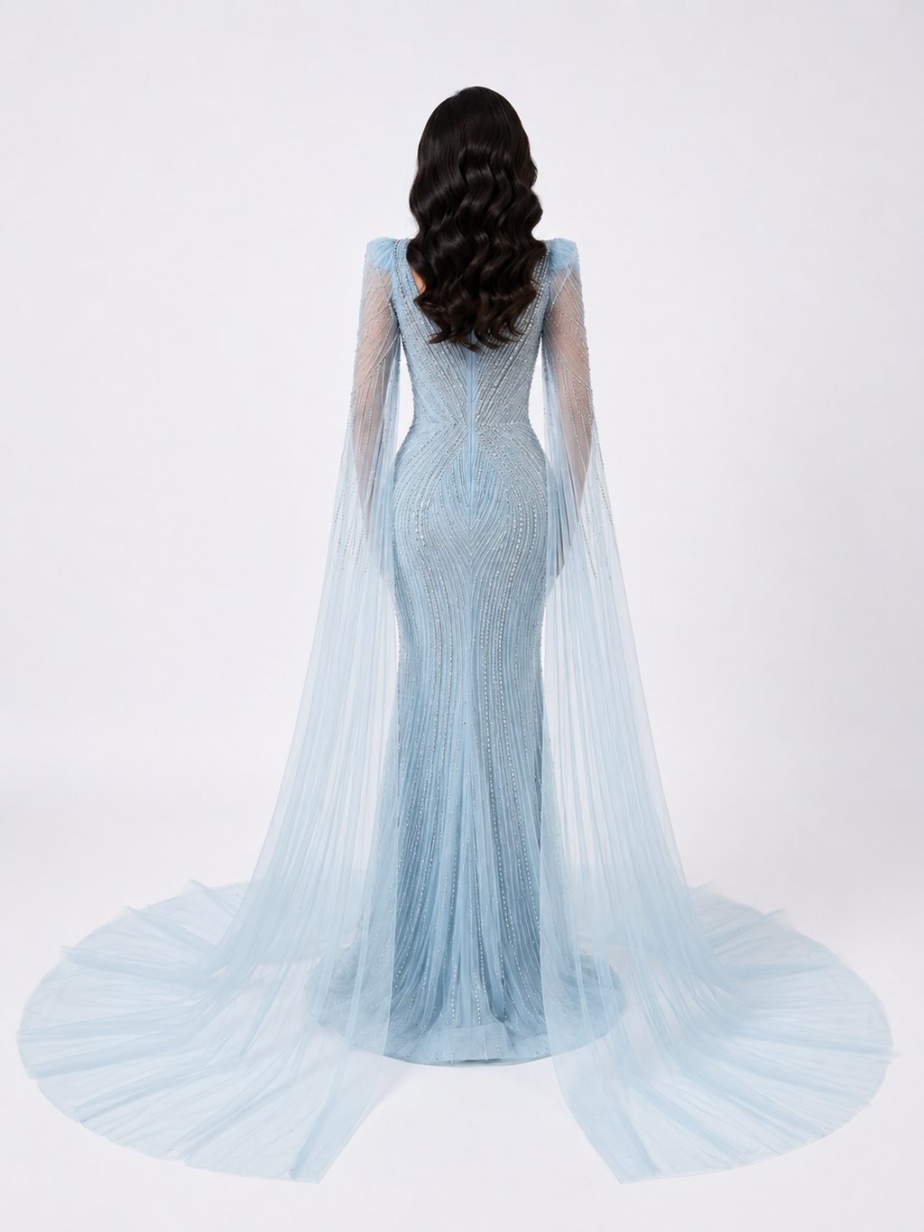 Crystal Cascade Ice Blue Mermaid Gown