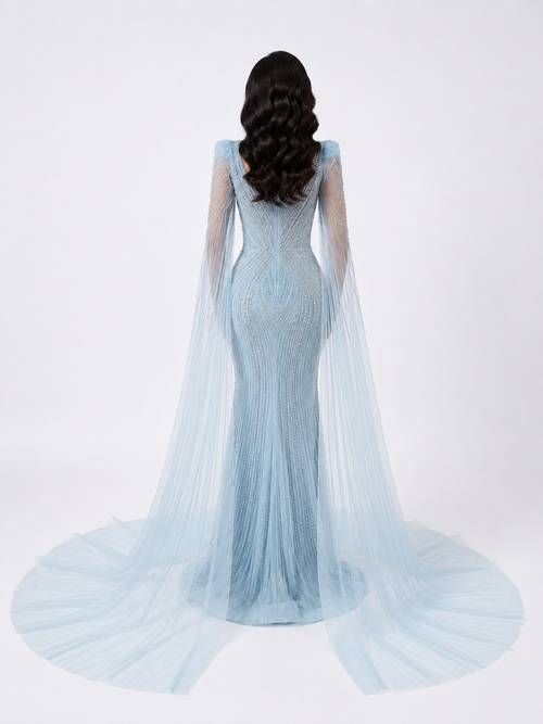 Crystal Cascade Ice Blue Mermaid Gown