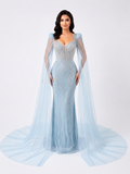 Crystal Cascade Ice Blue Mermaid Gown